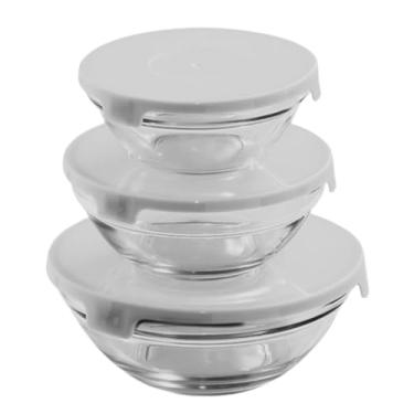 Imagem de Kit 3 Potes de Vidro Redondos com Tampa Plástica e Trava - Conjunto de Tigelas para Armazenamento, Marmita, Preparação de Refeições e Sobras - Capacidade 200ml, 400ml, 550ml (Branco)