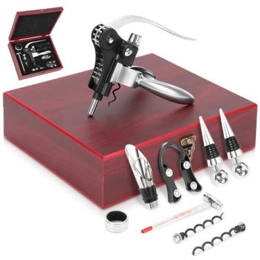 Imagem de Kit Abridor de Vinho, Saca Rolhas Vinho, Conjunto de 9 Peças com Saca-Rolhas em Caixa de Madeira