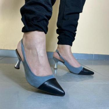 Imagem de Scarpin Bicolor Aberto Atrás Salto Fino Confort 191 - Mozione, Onix, 3