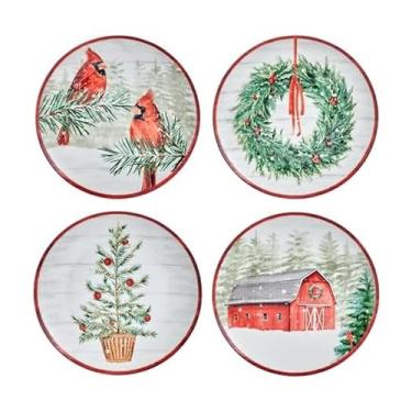 Imagem de Mikasa Pratos de salada Holiday Countryside Christmas Bone China, conjunto de 4, 23 cm