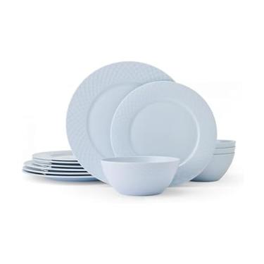 Imagem de Mikasa Conjunto de louça Trellis Pastel Bone China, leve, resistente a lascas, 12 peças, serviço para 4, rosa