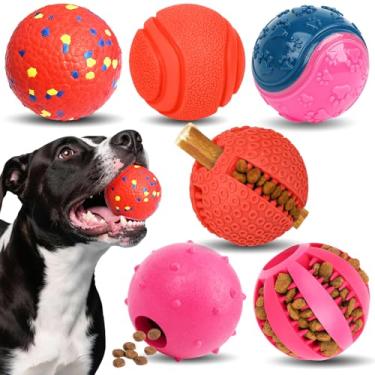 Imagem de 2TRUL Pacote com 6 bolas para cães, brinquedos para cães pequenos e médios, bola interativa para buscar cães, brinquedos de mastigar barulhentos para dentes/alimentador lento/treinamento de QI/brincar