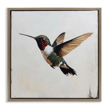 Imagem de Stupell Industries Arte de parede em tela flutuante marrom rústica com beija-flor sobre beija-flor, design da Creative Studio, 63 x 63 cm