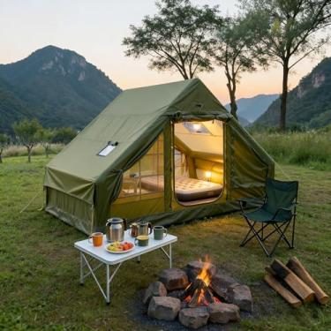 Imagem de Barraca de acampamento inflável, barraca inflável com bomba manual para todas as estações, 3 minutos de fácil configuração, impermeável com janela de malha para 4-6 pessoas, adequado para família