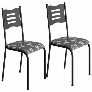Imagem de Kit 2 Cadeiras 542 Sala Jantar Cozinha Pés Aço Tubular Floral Preto