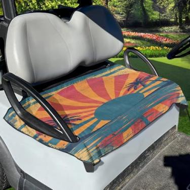 Imagem de Foruidea Capa de assento de carrinho de golfe universal retrô pôr do sol praia capas de assento de carrinho de golfe respiráveis almofadas de assento cobertor de golfe acessórios de carro de clube de