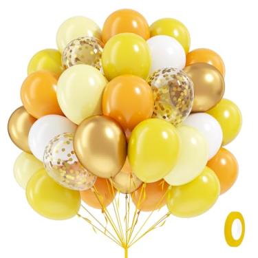 Imagem de 60pcs Yellow and White Balloons 12inch with Mustard Pastel Yellow White Metallic Gold Confetti Balloons for Bee Sun Baby Shower Birthday Party Decorations