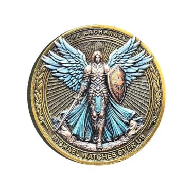 Imagem de Archangel Michael Challenge Coin with Psalm 91:10-11 - Inspirational Religious Collectible with Clear Protective Case, Christian Gift for Men Women, Pocket Token, Faith & Protection Reminder