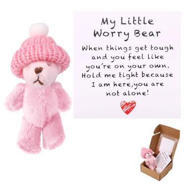 Imagem de Ursinho em Caixa com Chapéu, Mini Urso Peluche Positivo Feito à Mão com Cartão De Incentivo Brinquedo Animal Inspirador para a Família Amigos e Colegas de Trabalho (Rosa)