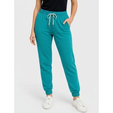 Imagem de Calça de Moletom Feminina Jogger Básica Azul Turquesa Forrado Felpudo 