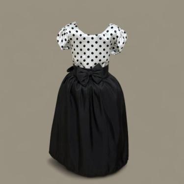 Imagem de Vestido Menina Elegante Infantil Saia Preta Lisa e Busco Branco com Bo