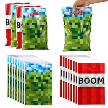 Imagem de 150pcs Saco Lembrancinha Pixel Festa, Sacos Presente Tema Videogame Boom Saco Plásticos Doces Lanches com Alças Sacos Brindes para Gamers Suprimentos Festa Aniversário (Azul, Verde, Vermelho)