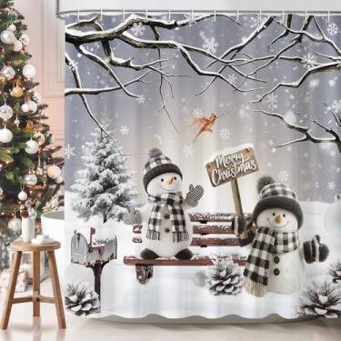 Imagem de Dazzlewall Conjunto de cortinas de chuveiro de boneco de neve para banheiro, Natal, inverno, férias, banheiro, árvores, floco de neve, para suprimento de banho, 183 x 183 cm