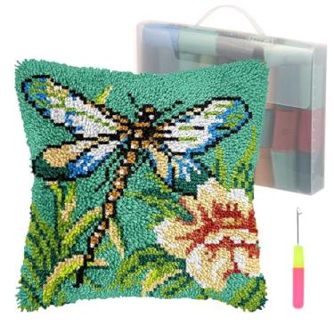 Imagem de Kit de travesseiro com gancho de trinco, capa de almofada de fio de crochê de 43 x 43 cm, capas de travesseiro DIY com tela pré-impressa, suprimentos de capa de fronha bordada feita à mão, artesanato