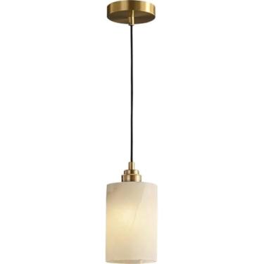 Imagem de Luminária pendente de alabastro natural, ilha de cozinha, luminária pendente de mármore, cilindro, mini luminária, latão, vidro branco, luminária suspensa, lustre nórdico moderno para quarto