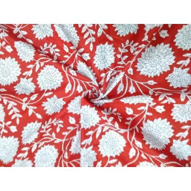 Imagem de Tecido estampado bloco à mão da Yard PRECUT 100% algodão 100% algodão tecido indiano leve para fazer tops de vestidos de verão Tecido indiano para artesanato Home Decore. (Design 130, 1 metro