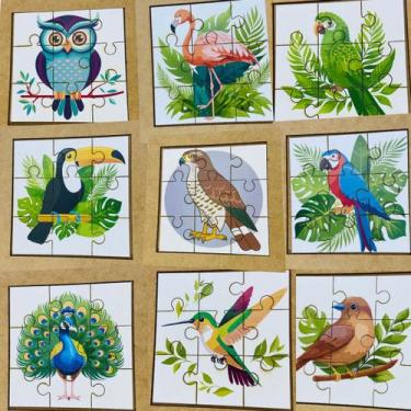 Imagem de Kit 10 Passáros Quebra Cabeça Mdf 9 Peças Jogo Pedagógico lúdico infan
