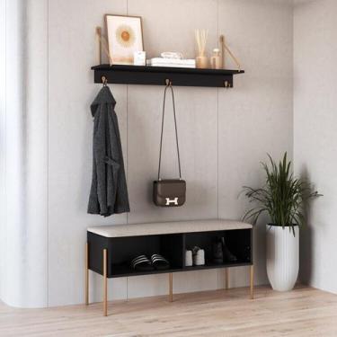 Imagem de Conjunto Sapateira Banco Estofada e Prateleira Pé Metal Oslo - Artesan