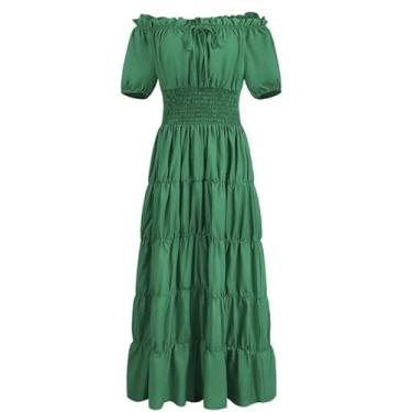 Imagem de Zwirelz Fantasia renascentista feminina, vestido de quimise medieval, tops camponeses, vestido irlandês, maxi em camadas, vestido cottagecore longo (verde militar, 2GG)