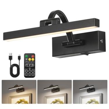 Imagem de DarHorz Luz de imagem LED sem fio com controle remoto, luzes de arte alimentadas por bateria recarregável por USB, regulável, temporização, luzes de parede pretas para pinturas, porta-retratos