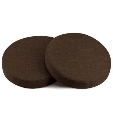 Imagem de OVOV Almofadas redondas para cadeiras de jantar, pacote com 2 almofadas de assento extra grossas, almofadas circulares com capa removível e fundo antiderrapante café (40,6 x 40,6 cm)
