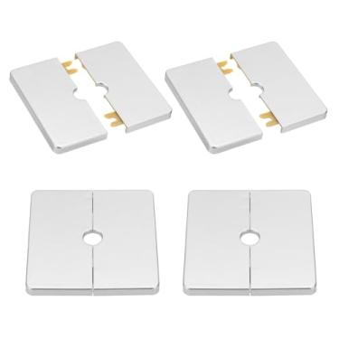 Imagem de PATIKIL Flange de parede 86 mm / 3,4" OD, 4 peças capa de placa de escudo quadrado PPR placas de cobertura de encanamento com fita autoadesiva para torneira de tubo de água de 12 mm / 0,5" de diâmetro