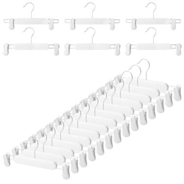 Imagem de Pacote com 20 cabides para calças, cabides de saia que economizam espaço com clipes ajustáveis, suportes de saia em relevo fosco com ganchos giratórios de 360° para mulheres, homens e crianças (branco
