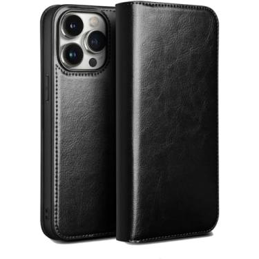 Imagem de EXOTUF Capa flip para iPhone 15 Pro Max/15 Pro/15 Plus/15, capa de telefone carteira de couro real de luxo com compartimentos para cartões, capa protetora à prova de choque