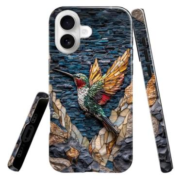 Imagem de heindiy Compatível com iPhone 17, capa brilhante com proteção total à prova de choque e anti-arranhões, capas para homem e mulher - vitral de beija-flor