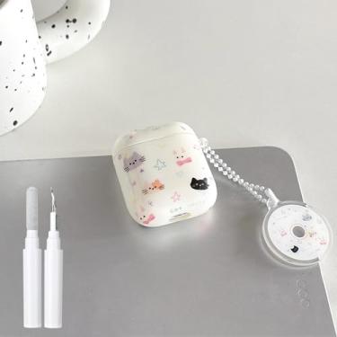 Imagem de inewateri Capa compatível com AirPods 2, TPU macio com kit de limpeza, design fofo de gatinho, à prova de choque, fofo, pingente de gato, capa de fone de ouvido para meninas e mulheres para AirPods 2