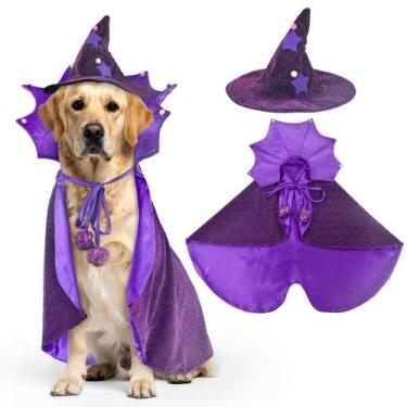 Imagem de Fantasia de Halloween para animais de estimação, capa e chapéu de brux