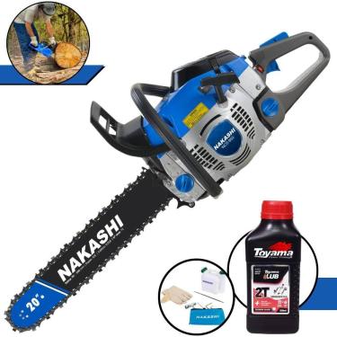 Imagem de Motosserra Profissional À Gasolina NCS650 Nakashi Motor 2T 65cc Alta Rotação Com Vela NGK e Carburador Walbro, Sabre 20’` + ÓLEO TOYAMA 2T