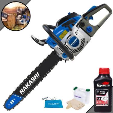 Imagem de Motosserra Nakashi NCS-550 À Gasolina 54,6cc Alta Potência e Rotação Com Sabre 20’` Corrente 39 Dentes + 1 ÓLEO TOYAMA 2T EXTRA