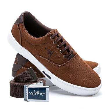 Imagem de Kit 1 Tênis Casual Em Lona + 1 Cinto Polo Joy, Marrom, 37