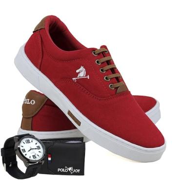 Imagem de Kit Sapatênis Lona com Relógio e Carteira Masculino Casual - Polo Joy,