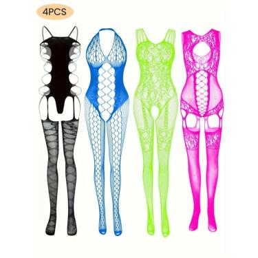 Imagem de Kit 4 Lingerie Sexy Body de Renda Transparente ElaShopp