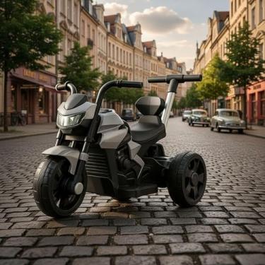 Imagem de Mini Moto Esportiva Elétrica Infantil com Controle Remoto, Farol de LED e Rodinhas de Apoio Motoca Recarrregável Estilo Esportivo para Crianças, 6V, Design Realista, Cinza Metálico