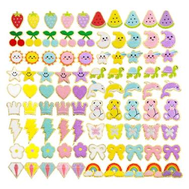 Imagem de 180 peças de adesivos autoadesivos de chenille sem costura, formas fofas de desenho animado com bordas douradas para mulheres - Corações, estrelas, ursos, arco-íris, diamantes, laços e muito mais para