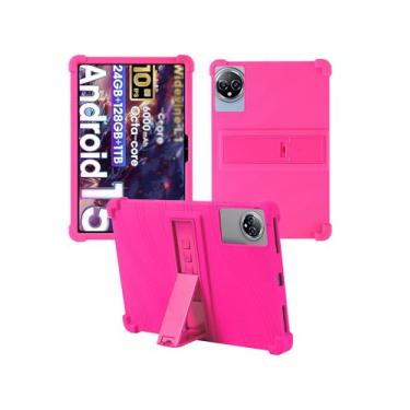Imagem de Capa para tablet Raemond K80 10 polegadas Android 15, capa protetora de borracha leve à prova de choque, capa protetora de silicone macio e ajustável para crianças, vermelho rosa.