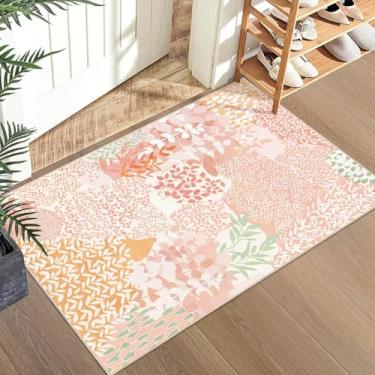 Imagem de DEXDE Tapete de área de 5 x 7,5 cm, tapetes boêmios pequenos, capacho de entrada, interior, lavável na máquina, antiderrapante, abstrato, botânico, folhas, floral, tapete para sala de estar, quarto