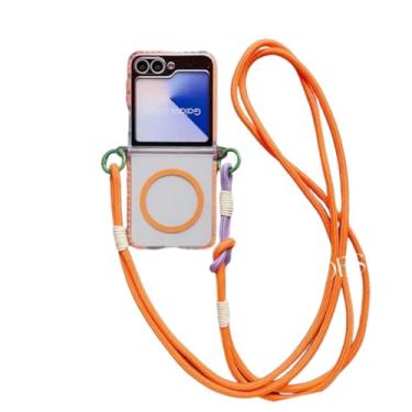 Imagem de Case Capinha com Alça Galaxy ZFlip 7, Proteção Completa, Ganchos Reforçados, Transparente Premium, Anti-Amarelamento, Compatível com Carregamento sem Fio (laranja)