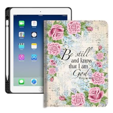 Imagem de Capa compatível com iPad Air de 13 polegadas (M3 2025/M2 2024)/12,9 polegadas (6ª/5ª/4ª/3ª/3ª 2022/2021/2020/2018) com suporte de lápis, rosa, citações cristãs, versículo bíblico Salmo 46:10