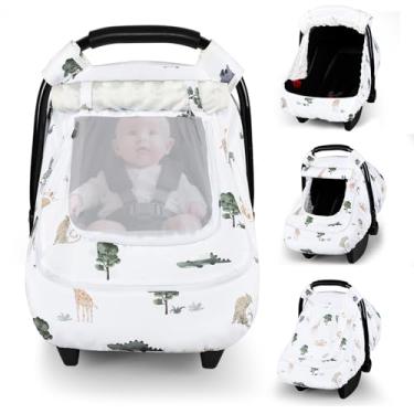 Imagem de Pea Pod Capa de assento de carro para bebê de inverno com camadas duplas de janela, estampas de animais