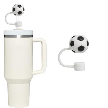 Imagem de Capa de palha de bola de futebol para copo Stanley de 40 e 850 g, tampa de silicone de 10 mm para acessórios de copo Stanley, topo bonito para copos, rolha para tampas de ponta de canudos