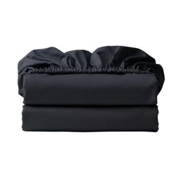 Imagem de Lençol com elástico de 600 fios 100% algodão egípcio apenas, lençol com elástico duplo, 2 peças, lençol de baixo de algodão com bolso profundo de 40,6 cm, macio, fresco, respirável, durável (solteiro