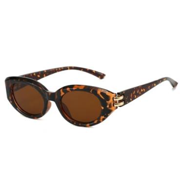 Imagem de JRLLFD Óculos de sol femininos da moda, óculos de sol UV400 retrô, pequeno, oval, vermelho, azul, masculino, para áreas externas (chá de leopardo)
