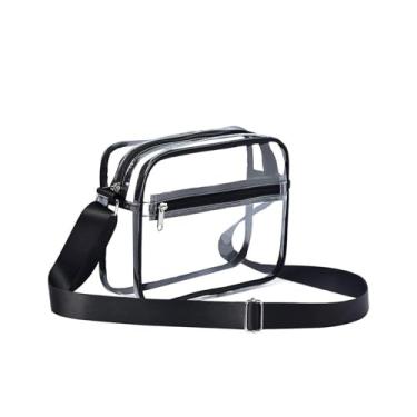 Imagem de Bolsa transversal de PVC transparente, bolsa tiracolo portátil para viagem, alça de ombro ajustável, Preto