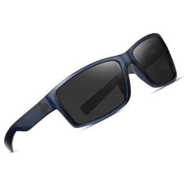 Imagem de Óculos de sol masculinos polarizados quadrados esportivos óculos de sol grandes retrô shaeds moda sunnies férias pesca SY6083, Armação cinza-azul transparente | Lente preta