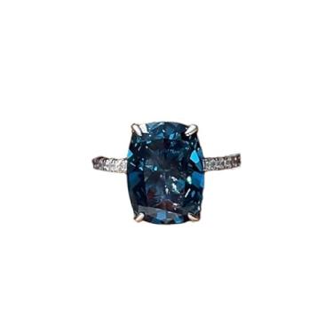 Imagem de Anéis de noivado de zircônia cúbica azul folheados a ouro branco, alianças de compromisso, festas noturnas, presentes de dia dos namorados, alianças de eternidade para mulheres, 7, Cobre, Sem pedra