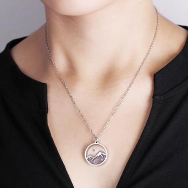 Imagem de Colar com pingente de semente de mostarda para homens e mulheres - Colar de fé religiosa de pedra natural banhado a platina design de montanha redonda para BFF Joias religiosas YA5071, adjustable, Aço